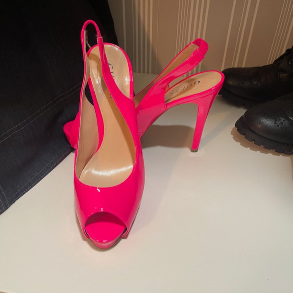 Guess Hot Pink Sling Back Open Toe Heels